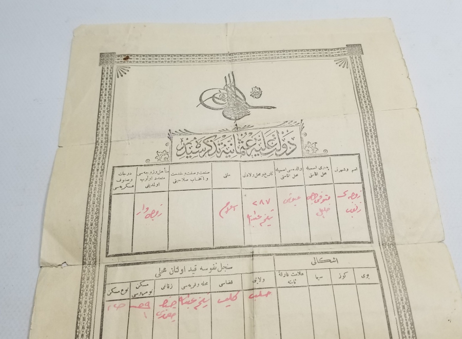 OSMANLI DÖNEMİ NÜFUS TEZKERESİ - KAFA KAĞIDI