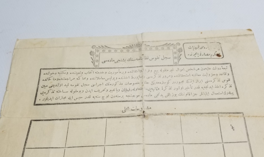 OSMANLI DÖNEMİ NÜFUS TEZKERESİ - KAFA KAĞIDI