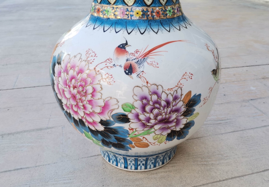 EL BOYAMA BÜYÜK BOY ANTİKA PORSELEN VAZO