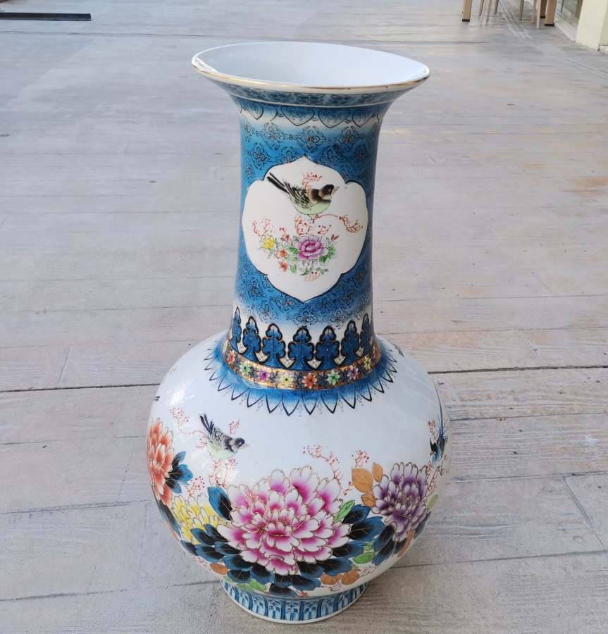 EL BOYAMA BÜYÜK BOY ANTİKA PORSELEN VAZO