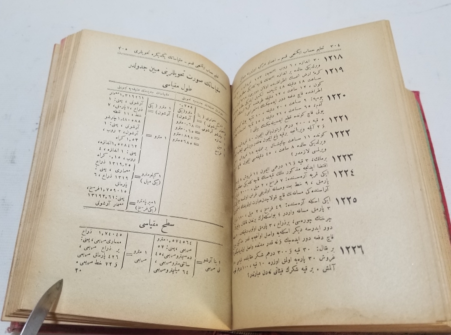 OSMANLI DÖNEMİ DEVLET ARMALI VE ALTIN VARAKLI CİLDİNDE BASKI MATEMATİK KİTABI