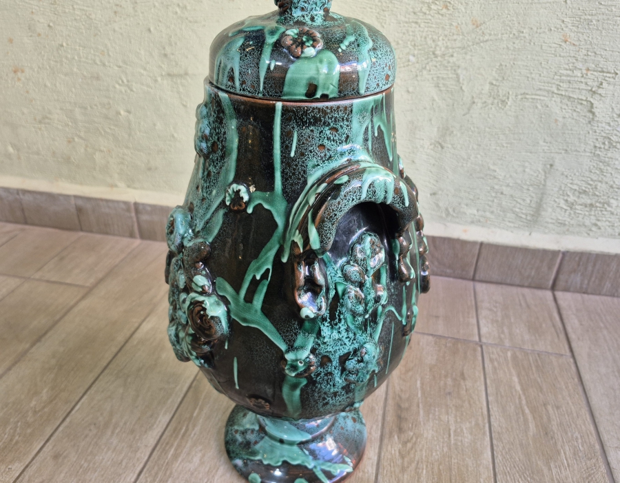 ÜZERİ MİNE İŞÇİLİKLİ ÖZEL YAPIM BÜYÜK BOY ANTİKA ÇANAKKALE KAPAKLI BOZALIK