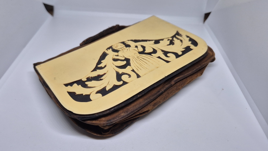 OSMANLI DÖNEMİ EL YAPIMI GALALİT APLİKLİ ANTİKA DERİ ÇANTA