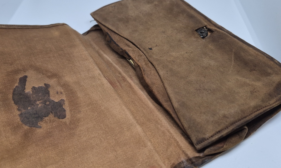 OSMANLI DÖNEMİ EL YAPIMI GALALİT APLİKLİ ANTİKA DERİ ÇANTA