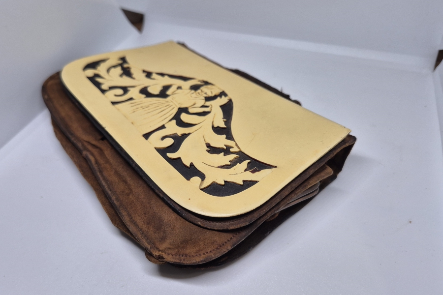 OSMANLI DÖNEMİ EL YAPIMI GALALİT APLİKLİ ANTİKA DERİ ÇANTA