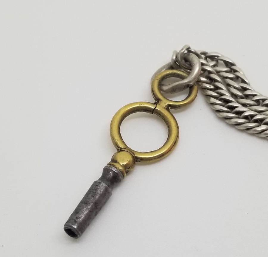 OSMANLI DÖNEMİ ORİJİNAL GÜMÜŞ İPEK ZİNCİRİYLE CEP SAATİ KURMA ANAHTARI