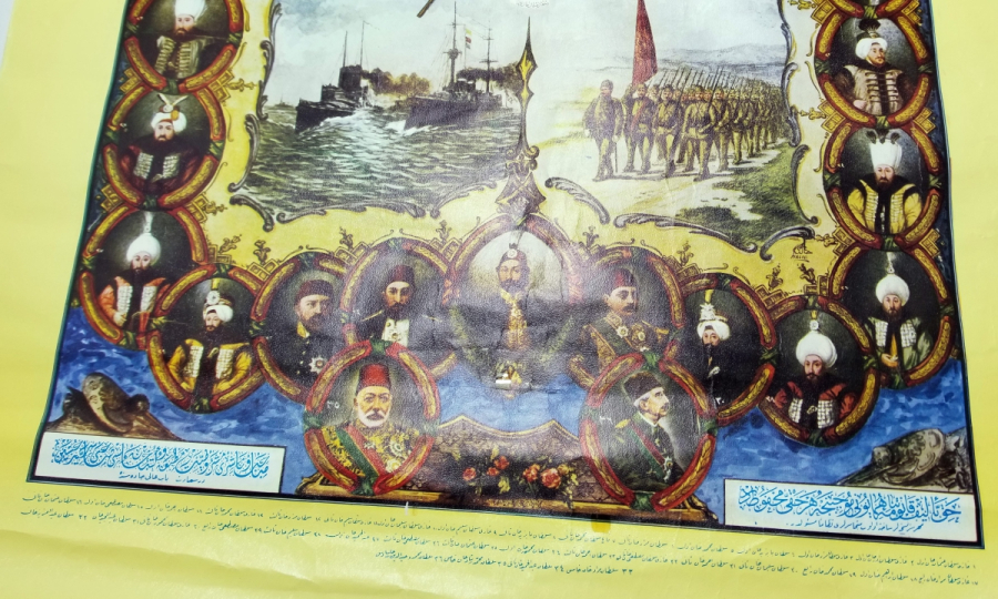 ÜZERİNDE OSMANLI PADİŞAHLARI GÖRSELLERİ BULUNAN BÜYÜK BOY ANTİKA AFİŞ - POSTER