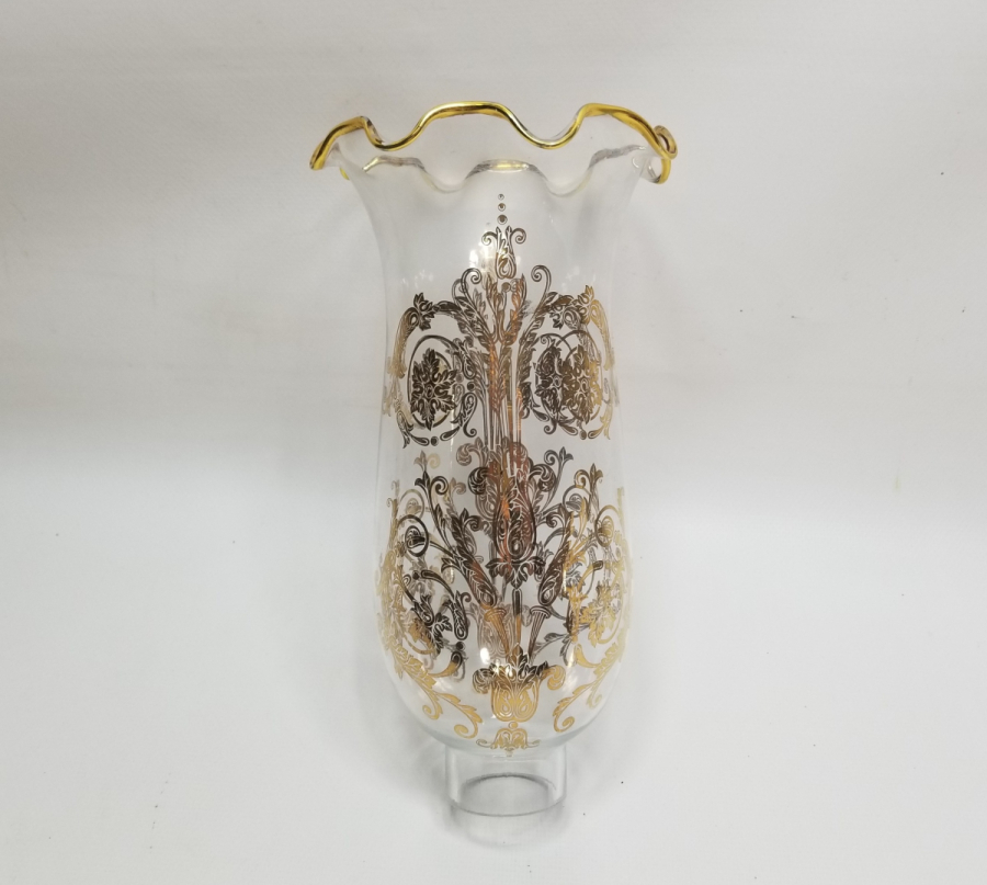 ÜZERİ ALTIN VARAKLI ANTİKA GAZ LAMBASI CAMI