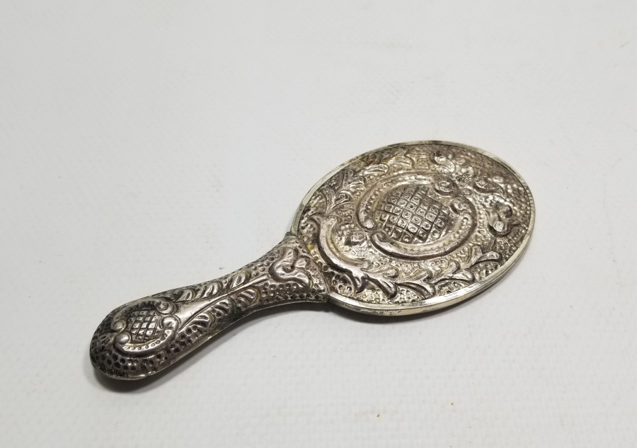 KABARTMA İŞÇİLİKLİ ANTİKA GÜMÜŞ EL AYNASI