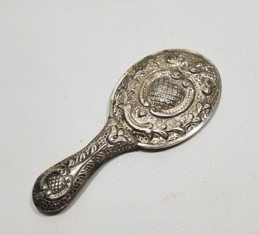 KABARTMA İŞÇİLİKLİ ANTİKA GÜMÜŞ EL AYNASI