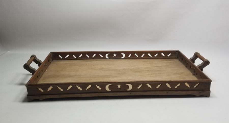 ÜZERİ AY YILDIZLI EL YAPIMI OSMANLI DÖNEMİ NADİR KAHVE TEPSİSİ