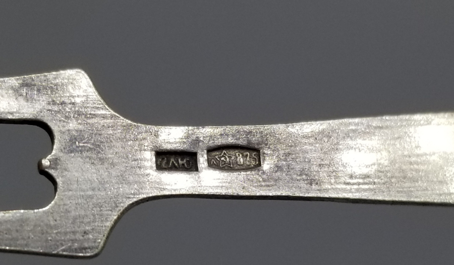 ORAK ÇEKİÇ DAMGALI ANTİKA MİNELİ RUS GÜMÜŞ PEYNİR ÇATALI