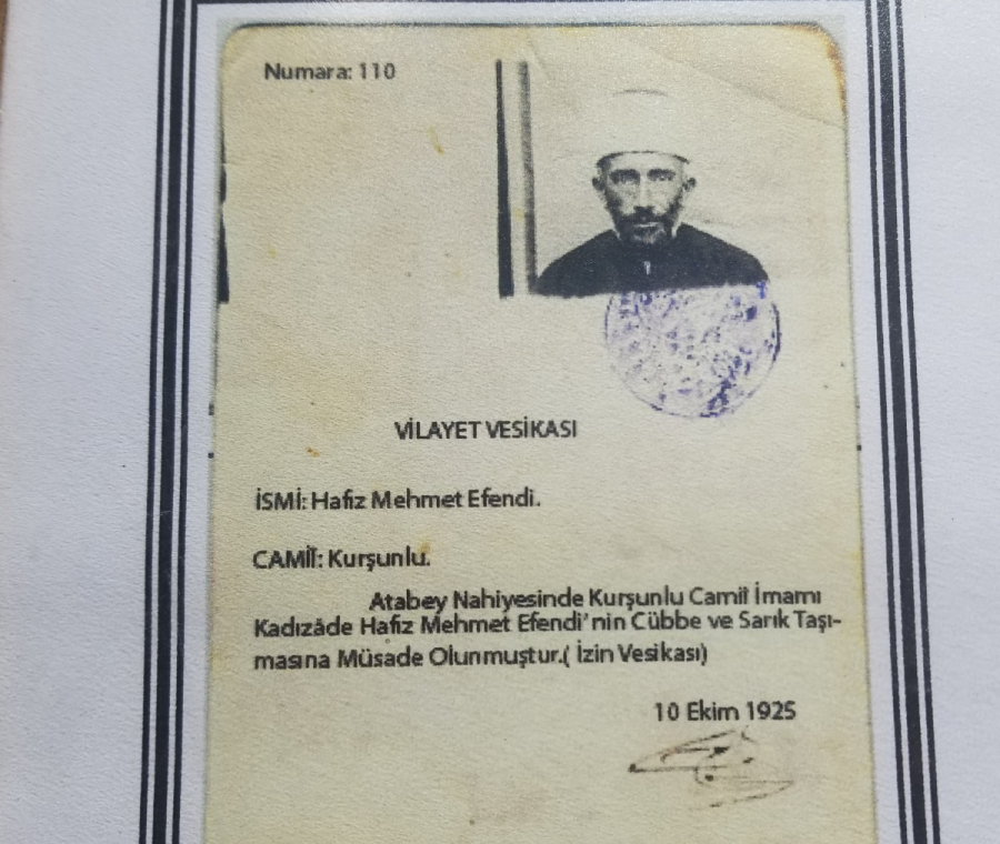 1925 TARİHLİ ÇOK NADİR CÜBBE VE SARIK TAŞIMA İZİN BELGESİ