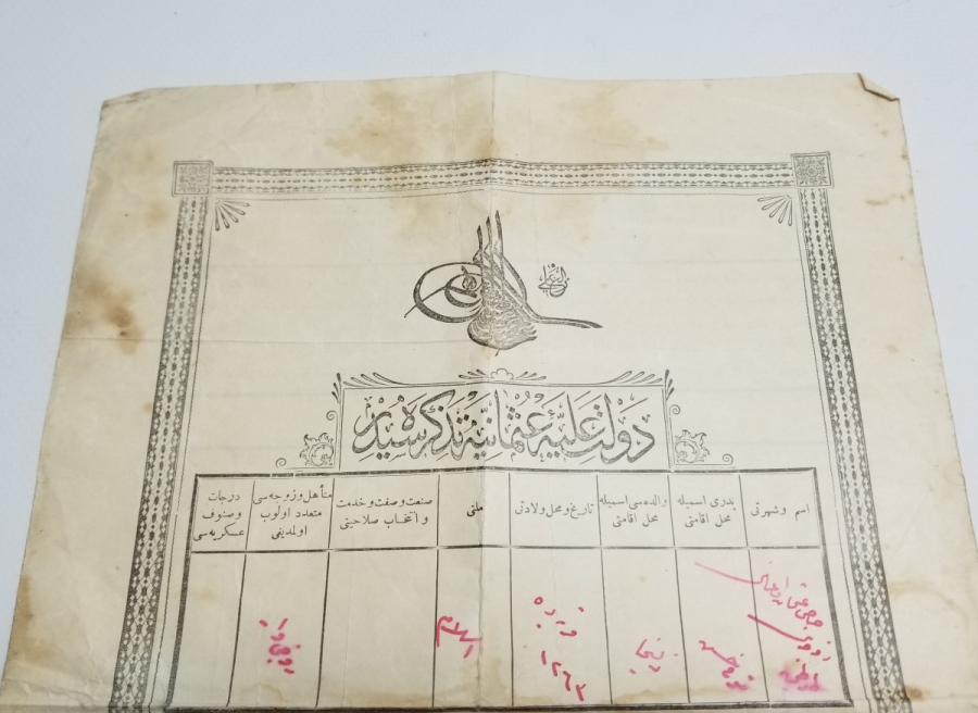 OSMANLI DÖNEMİ NÜFUS TEZKERESİ - KAFA KAĞIDI