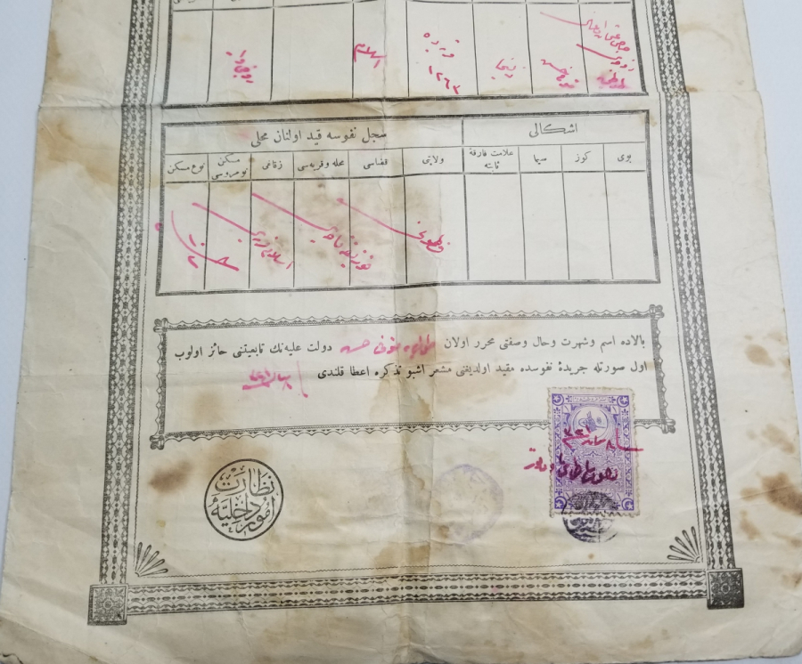 OSMANLI DÖNEMİ NÜFUS TEZKERESİ - KAFA KAĞIDI