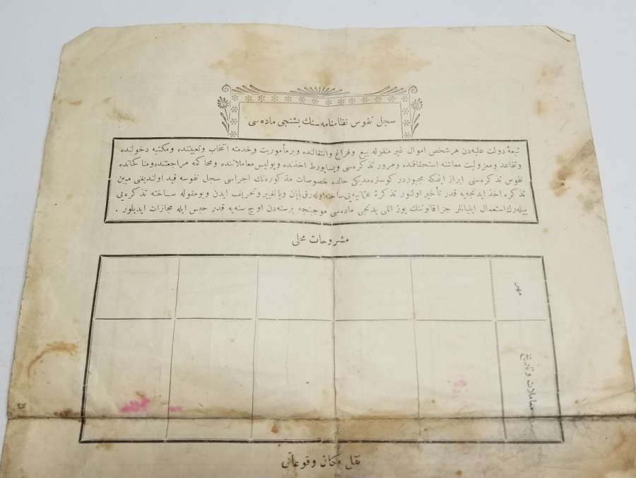 OSMANLI DÖNEMİ NÜFUS TEZKERESİ - KAFA KAĞIDI