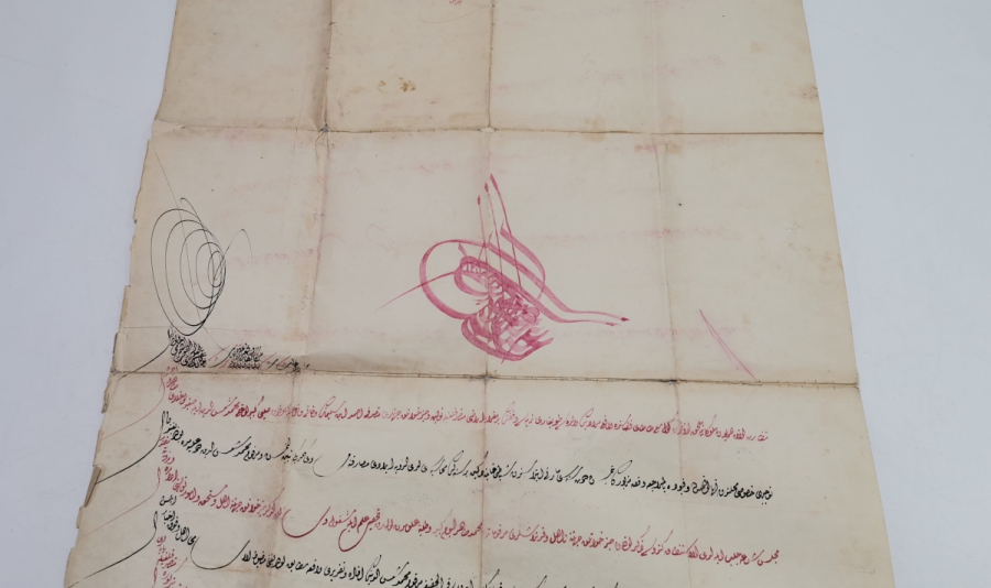 EL ÇEKME ABDÜLMECİT HAN TUĞRALI TAMAMI EL YAZMA FERMAN