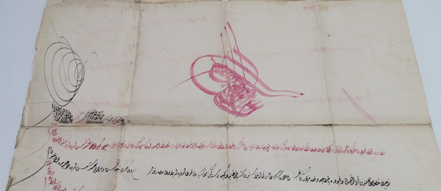 EL ÇEKME ABDÜLMECİT HAN TUĞRALI TAMAMI EL YAZMA FERMAN