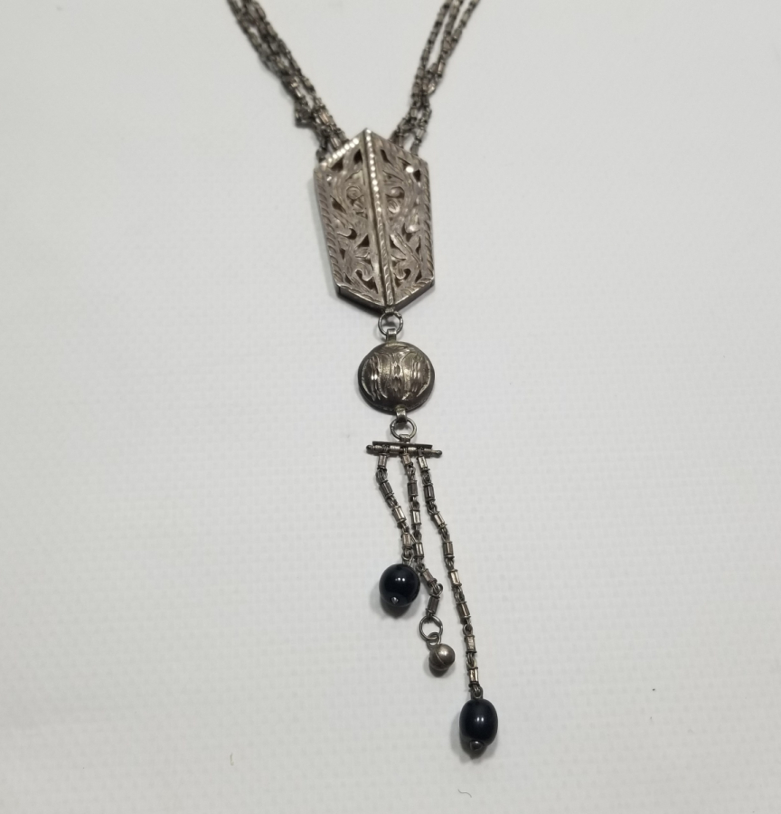 TESTERE VE KALEM İŞÇİLİKLİ OSMANLI DÖNEMİ ÖZEL YAPIM GÜMÜŞ GERDANLIK