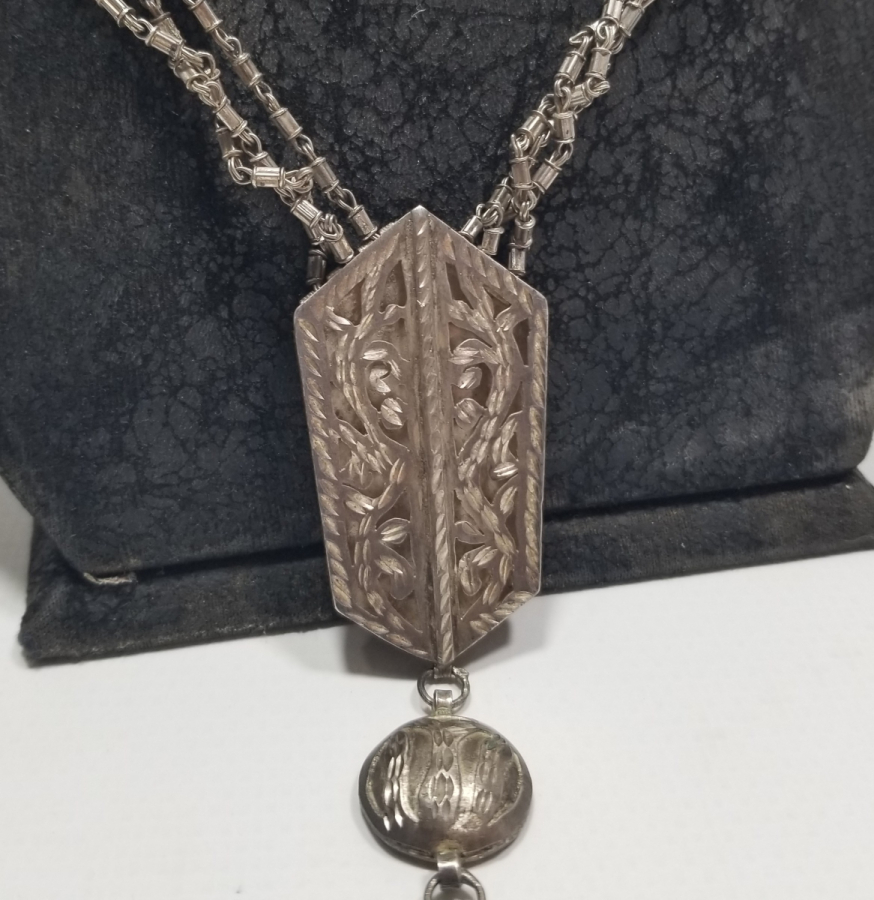 TESTERE VE KALEM İŞÇİLİKLİ OSMANLI DÖNEMİ ÖZEL YAPIM GÜMÜŞ GERDANLIK