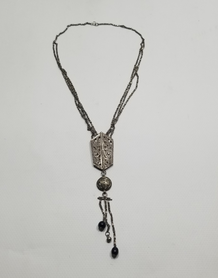 TESTERE VE KALEM İŞÇİLİKLİ OSMANLI DÖNEMİ ÖZEL YAPIM GÜMÜŞ GERDANLIK