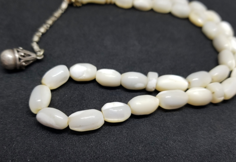 ORİJİNAL GÜMÜŞ PÜSKÜLÜYLE OSMANLI DÖNEMİ KEMANE TORNA SEDEF TESPİH