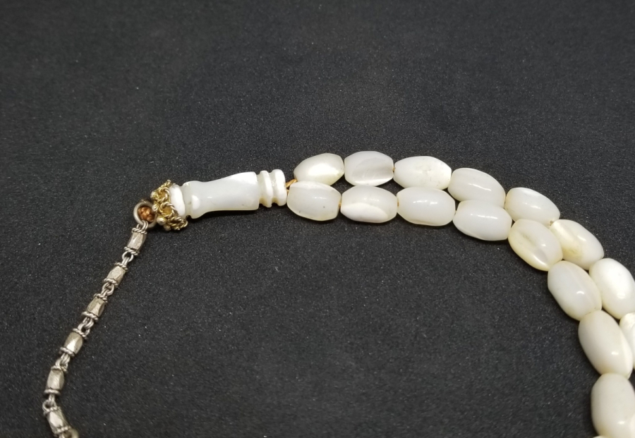 ORİJİNAL GÜMÜŞ PÜSKÜLÜYLE OSMANLI DÖNEMİ KEMANE TORNA SEDEF TESPİH