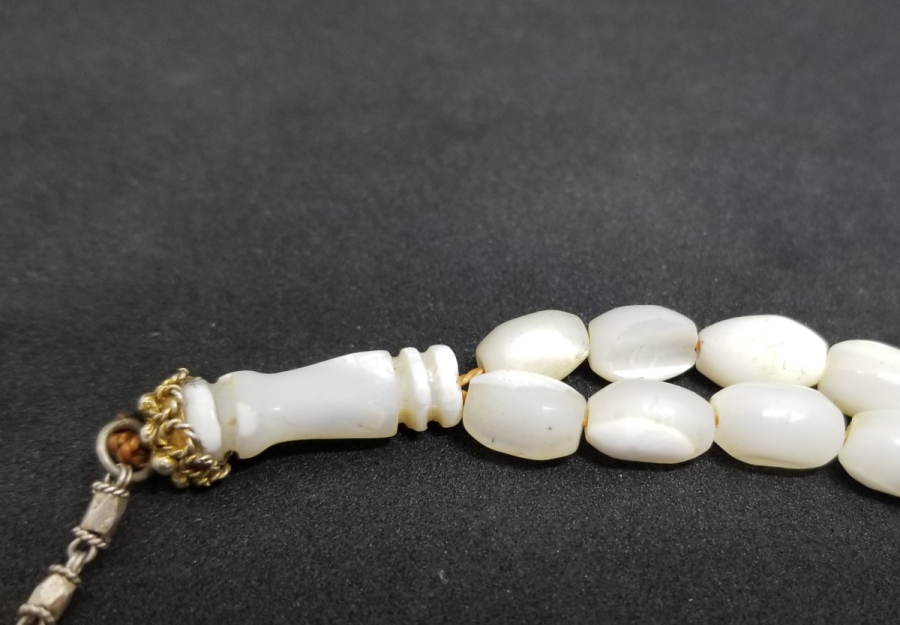 ORİJİNAL GÜMÜŞ PÜSKÜLÜYLE OSMANLI DÖNEMİ KEMANE TORNA SEDEF TESPİH