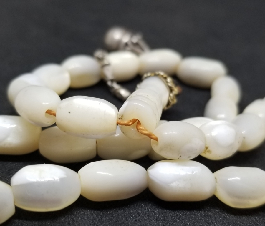 ORİJİNAL GÜMÜŞ PÜSKÜLÜYLE OSMANLI DÖNEMİ KEMANE TORNA SEDEF TESPİH