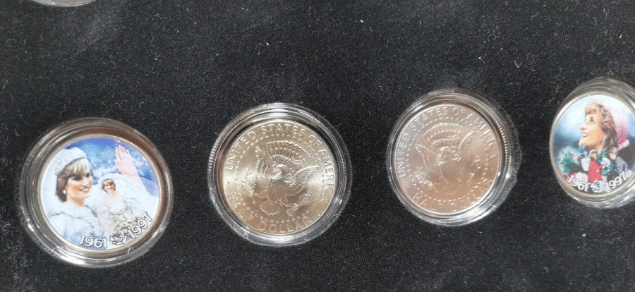 PRENSES DIANA KONULU AHŞAP KUTUSUNDA ÖZEL YAPIM GÜMÜŞ KAPLAMA HATIRA PARA SETİ