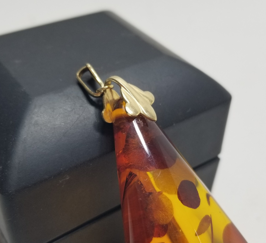 ALTIN KLİPSLİ ÖZEL YAPIM ANTİKA DAMLA KEHRİBAR KOLYE