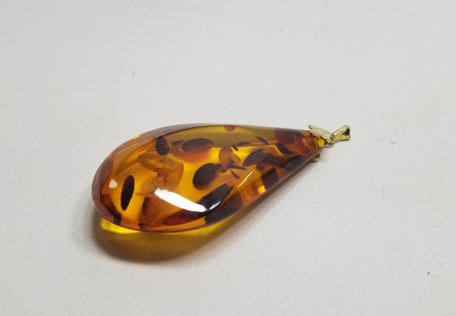 ALTIN KLİPSLİ ÖZEL YAPIM ANTİKA DAMLA KEHRİBAR KOLYE