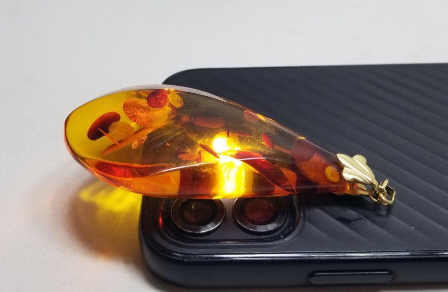 ALTIN KLİPSLİ ÖZEL YAPIM ANTİKA DAMLA KEHRİBAR KOLYE