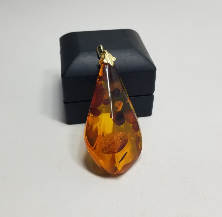 ALTIN KLİPSLİ ÖZEL YAPIM ANTİKA DAMLA KEHRİBAR KOLYE