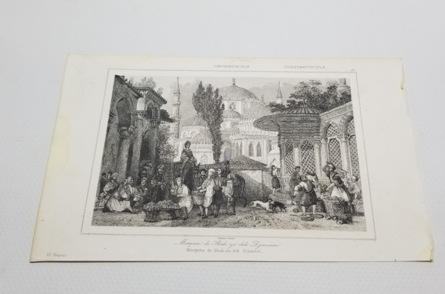 ŞEHZADE CAMİİ VE ÇEŞMESİ GÖRSELLİ OSMANLI DÖNEMİ BASKI GRAVÜR