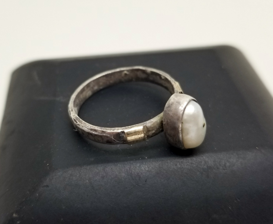 OSMANLI DÖNEMİ ALTIN APLİKLİ ÖZEL YAPIM İNCİ TAŞLI GÜMÜŞ YÜZÜK