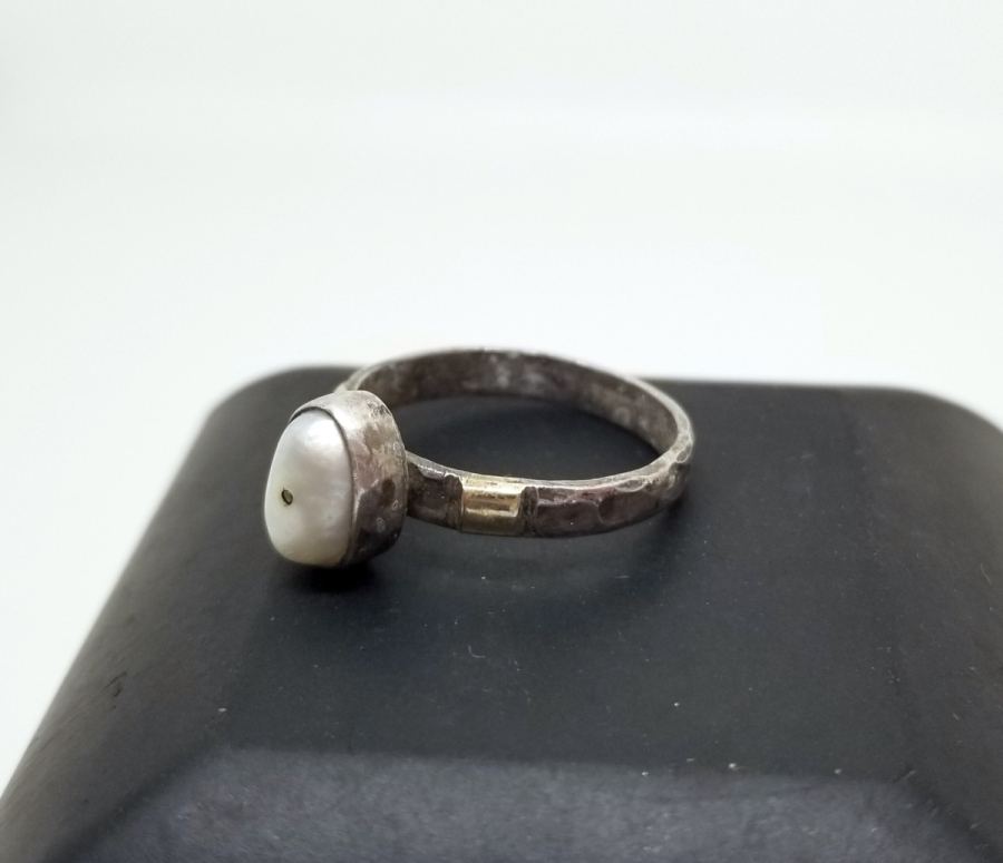 OSMANLI DÖNEMİ ALTIN APLİKLİ ÖZEL YAPIM İNCİ TAŞLI GÜMÜŞ YÜZÜK