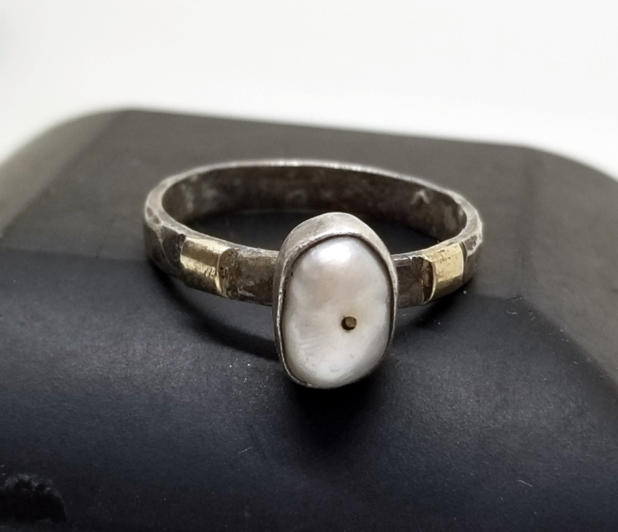 OSMANLI DÖNEMİ ALTIN APLİKLİ ÖZEL YAPIM İNCİ TAŞLI GÜMÜŞ YÜZÜK