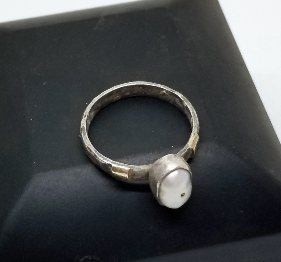 OSMANLI DÖNEMİ ALTIN APLİKLİ ÖZEL YAPIM İNCİ TAŞLI GÜMÜŞ YÜZÜK