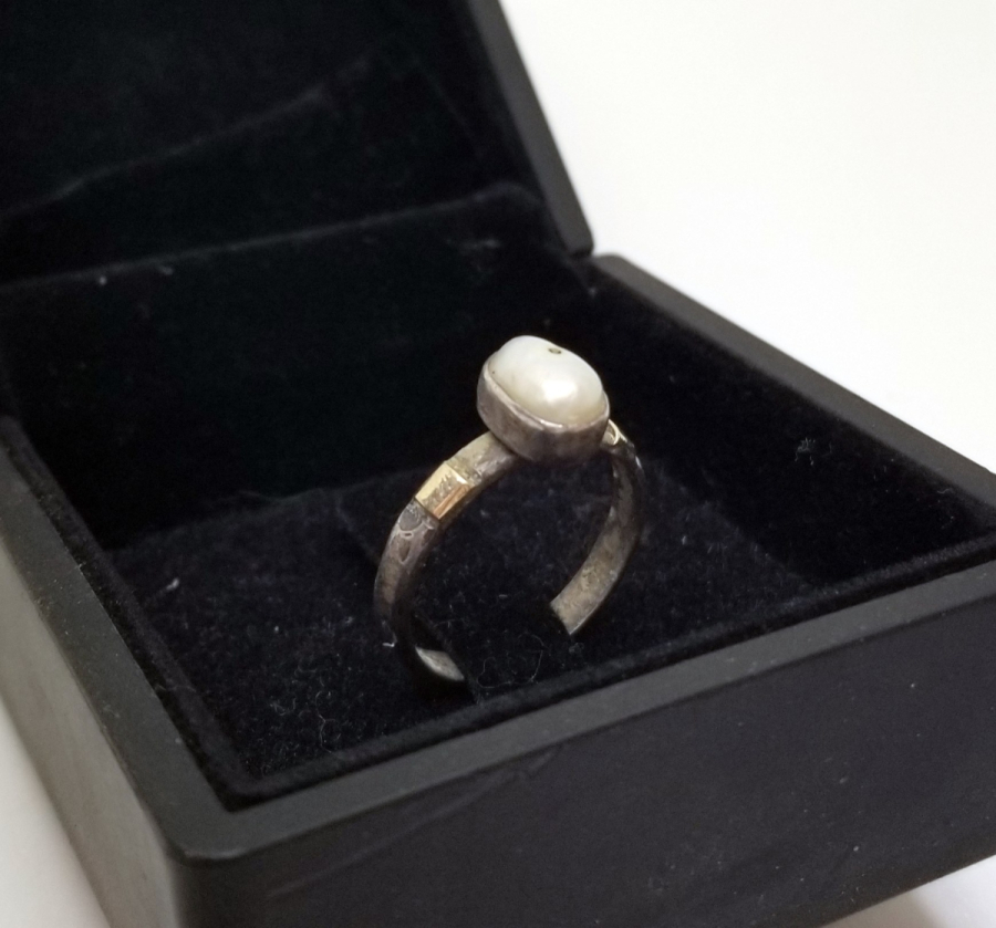 OSMANLI DÖNEMİ ALTIN APLİKLİ ÖZEL YAPIM İNCİ TAŞLI GÜMÜŞ YÜZÜK