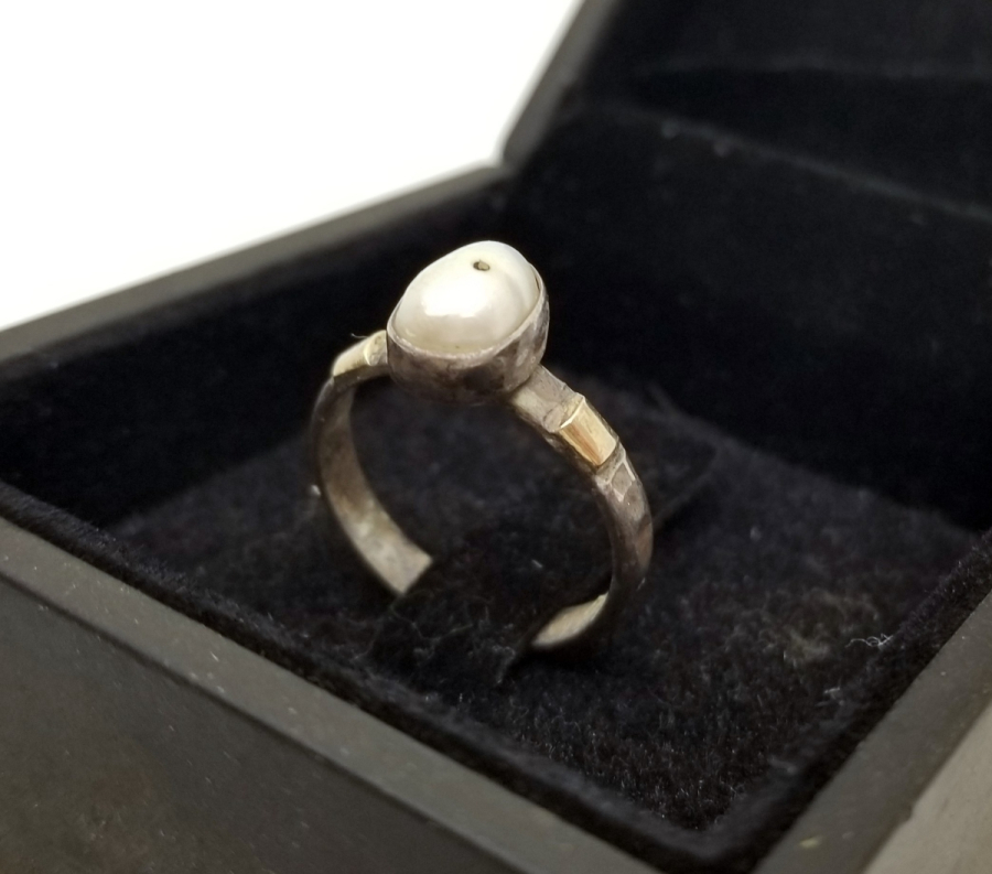 OSMANLI DÖNEMİ ALTIN APLİKLİ ÖZEL YAPIM İNCİ TAŞLI GÜMÜŞ YÜZÜK