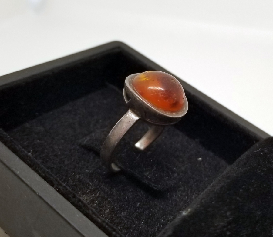 ÖZEL YAPIM DAMLA KEHRİBAR GÜMÜŞ YÜZÜK