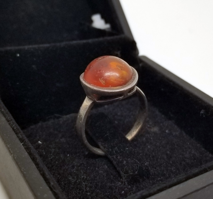 ÖZEL YAPIM DAMLA KEHRİBAR GÜMÜŞ YÜZÜK