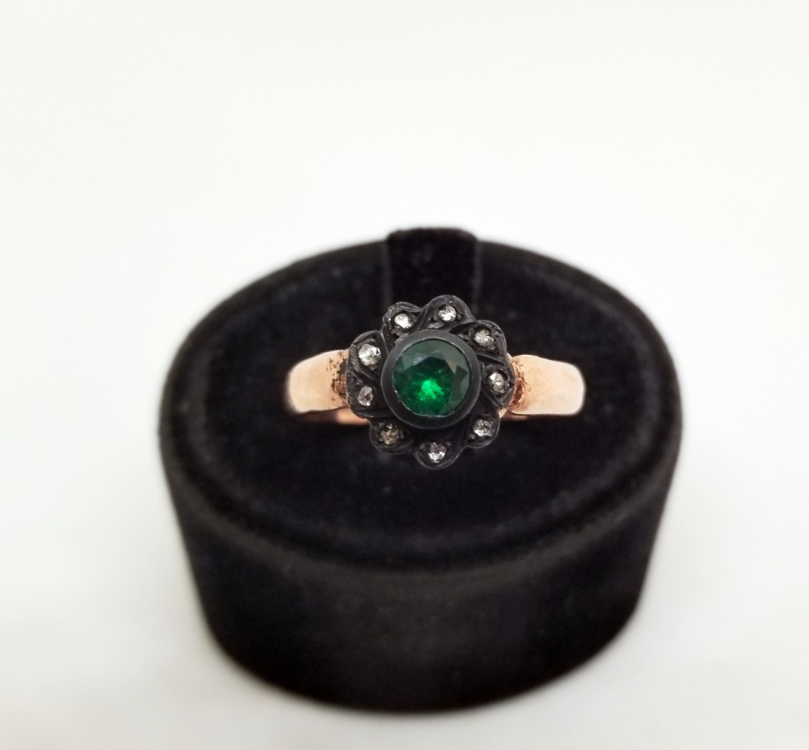 GÜL MODELLİ SİTRİN VE ELMAS TAŞLI YÜZÜK