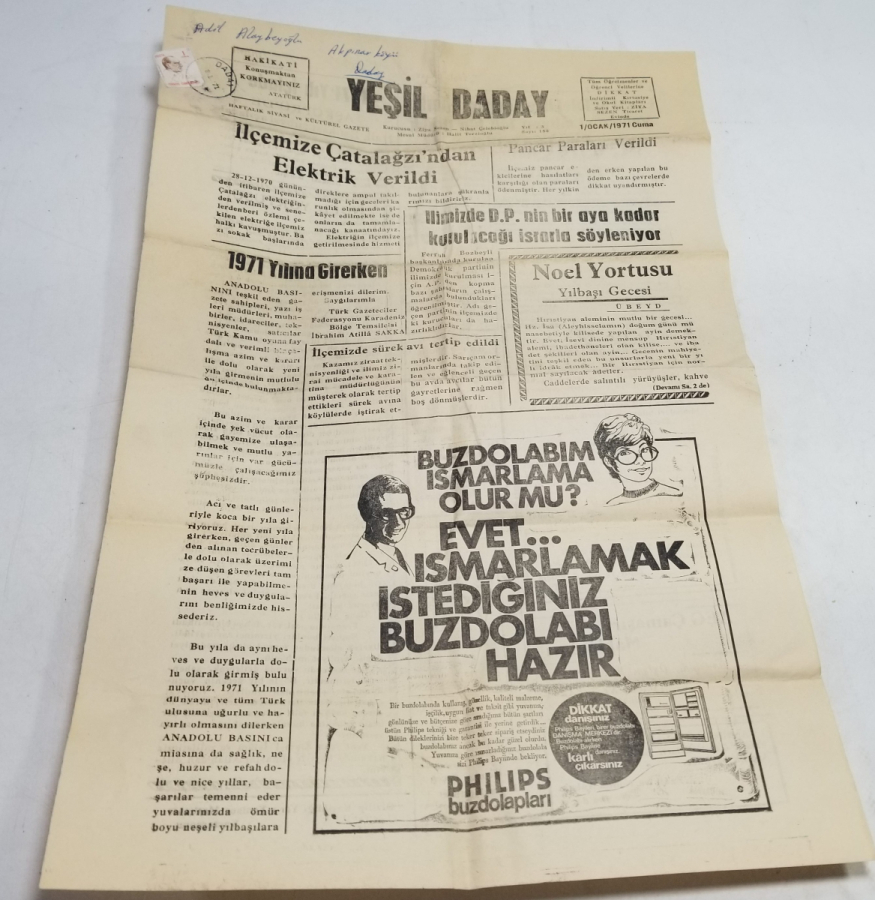 1970 TARİHLİ YEŞİL DADAY GAZETESİ