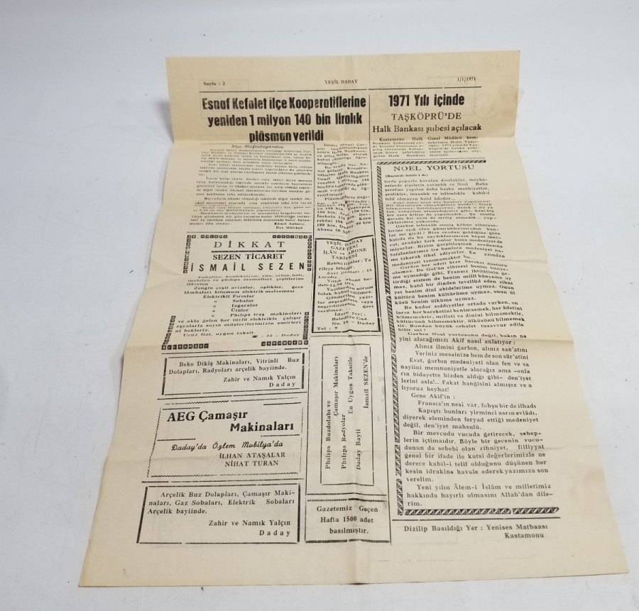 1970 TARİHLİ YEŞİL DADAY GAZETESİ