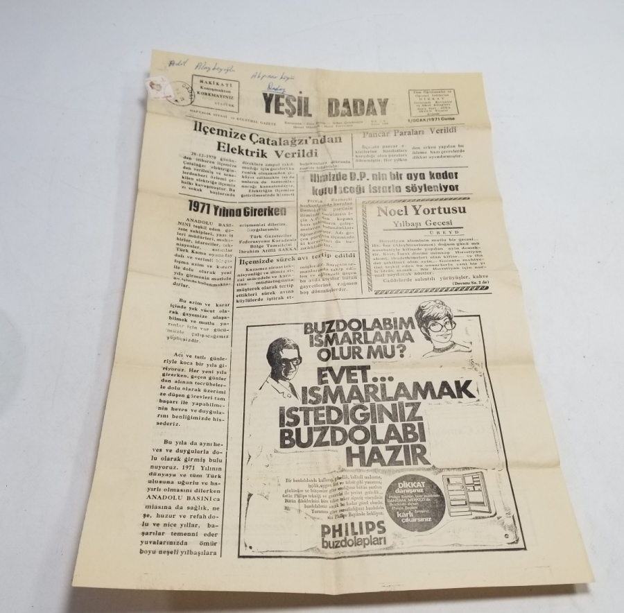 1970 TARİHLİ YEŞİL DADAY GAZETESİ