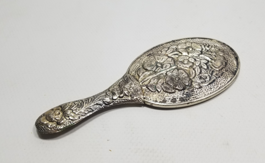 KABARTMA İŞÇİLİKLİ ANTİKA GÜMÜŞ EL AYNASI