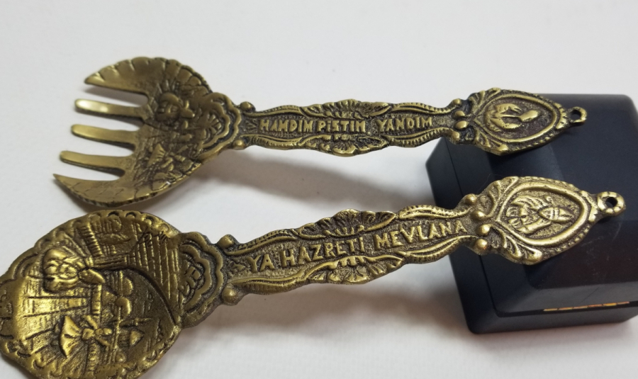 KABARTMA İŞÇİLİKLİ ANTİKA PİRİNÇ DUVAR ÇATAL KAŞIĞI