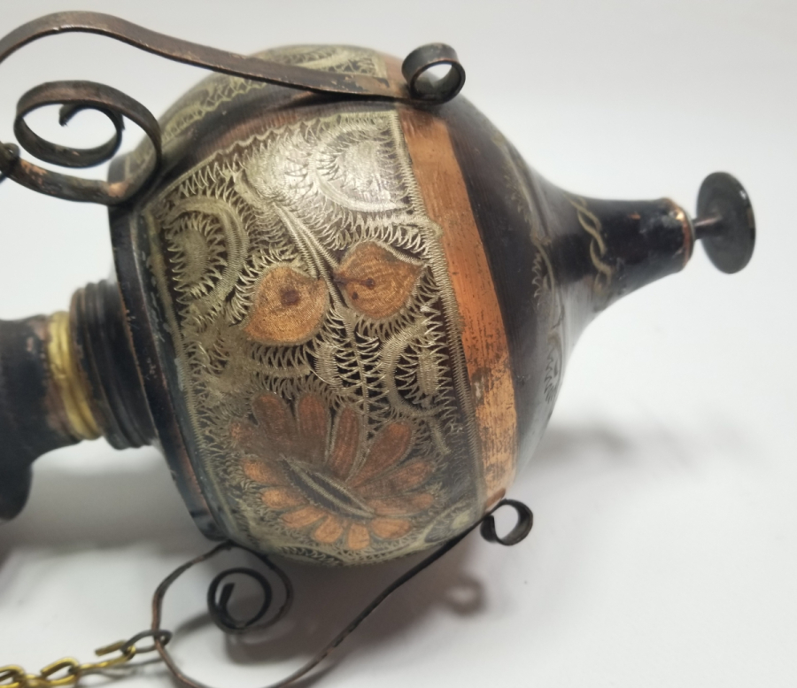 ÜZERİ KALEM İŞÇİLİKLİ ANTİKA ERZİNCAN YAPIMI NADİR TİPTE KANDİL FORMLU ŞAMDAN